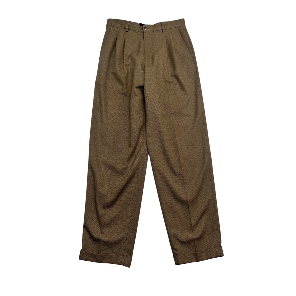 vtg 90s Claiborne 31x32 Brown Nailhead Dress Pants Trousers High Waisted Pleated